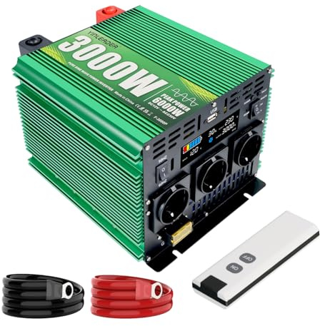 Yinleader 3000W /6000W Wechselrichter 12V auf 230V Reiner Sinus mit Fernbedienung & LCD Display, 3 EU Steckdosen, USB, KFZ Spannungswandler für Auto, Camping, Wohnmobil