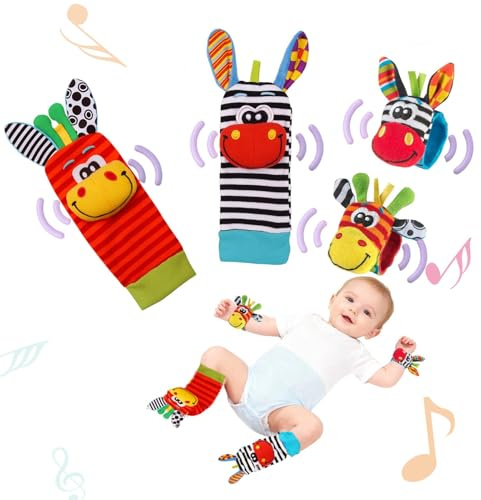Calcetines sonajeros de muñeca y buscador de pies para bebé, calcetines de sonajero para bebés de 0 a 12 meses, juguetes educativos para habilidades motoras y sentidos, regalos para bebés para niños y