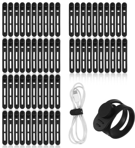 Guduling 60 st gummibuntband, återanvändbara silikonbuntband, flexibla och tvättbara kabelbindningar för mobiltelefon, dator, hörlurar