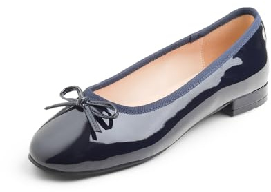 Feversole Women's Round Toe Low Heel Bow Tie Dress Pump Shoes Navy Patent Size 6.5 UK