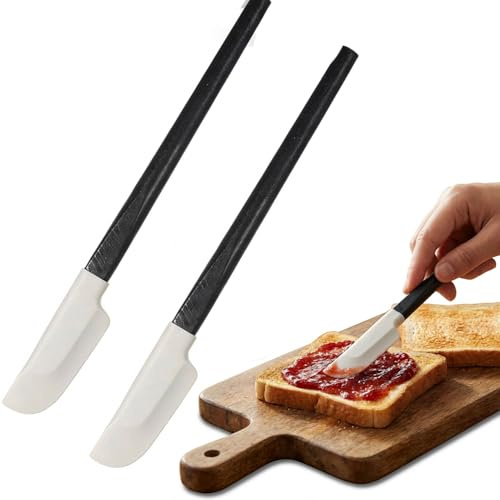 LEOUEANR Paquete de 2 espátulas de silicona con asas de roble negro, raspadores de cocina resistentes al calor, herramientas pequeñas y flexibles para hornear, cocinar y glasear, utensilios de cocina
