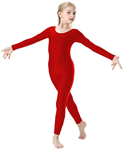 OVIGILY Girls Kids Long Sleeve Dance Unitard Bodysuits Red size Large