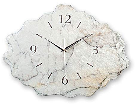 Kreative Feder Designer-Wanduhr aus Stein (Keramik) mit flüsterleisem Uhrwerk (Marmor Optik weiß I, leises Funkuhrwerk)