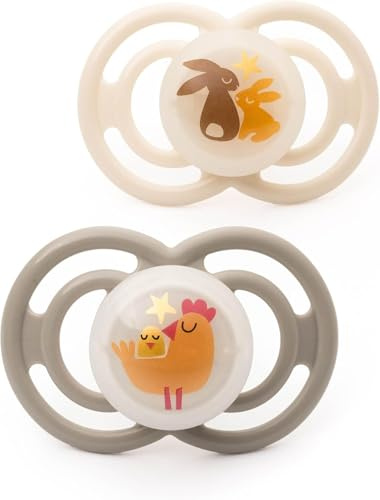 MAM Perfect Dummies, 18-36M, 2 Pack, Orthodontic Design, Cream | Flat, thin teat, Comes in Dummy Steriliser Box, Sustainable Materials, Baby Accessories (Designs Vary)