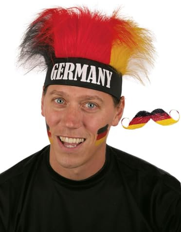 Fußball Klamotten Schnurrbart EM WM Herren Fußball Deutschland Fan-Schnurrbart mit Perücke Deutschland schwarz rot Gold