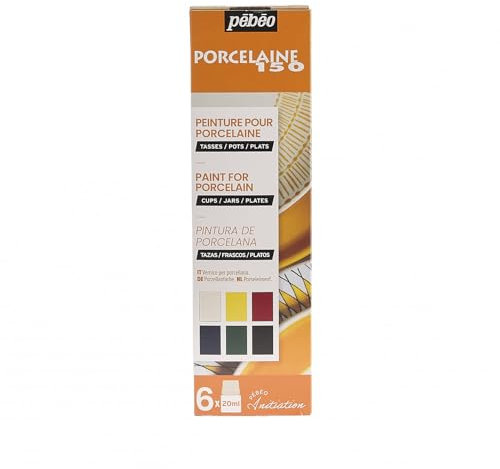 Pébéo - Porcelaine 150 Set Initiation Brillant - Peinture sur Porcelaine - 6 Flacons de 20 ml - Assortiment Ivoire + Citrine + Écarlate + Lapis + Olivine + Anthracite 756471