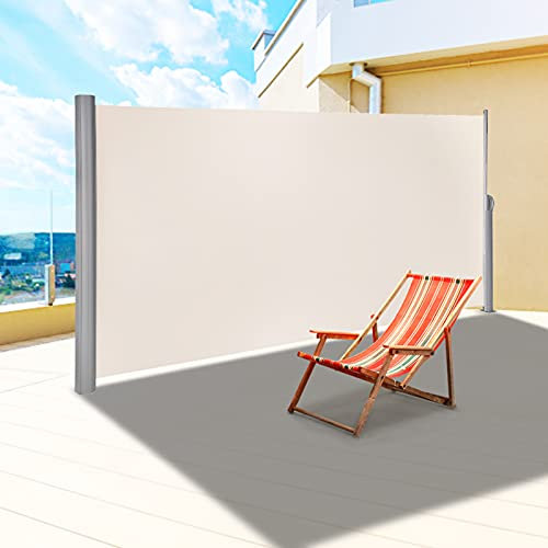 VEVOR Terrassen Windschutz 160 x 300 cm Rollo Seitenmarkise ausziehbar Cremeweiß für den privaten oder gewerblichen Gebrauch