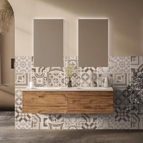 RE-COVERTILES - Fliesenaufkleber Küche und Bad PVC-Klebefliesen Regenmäntel Kratzfest Stickers Dekoration Wand Zementfliesen Peel and Stick - Modell 24 Stücke 10x10 cm PS00151 Made in Italy