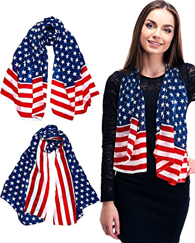 Tarpop 2 Pcs Patriotic Scarf Women 4th of July Blue Red White,Classic