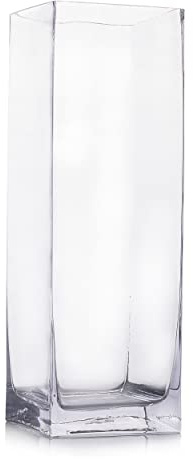 Enova Floral Clear Square Glass Vase, 8x3x3 inch, Decorative Candle Holders, Flower Bouquets Vase for Dining Table Decoration, Home Office Decor (1 Piece)