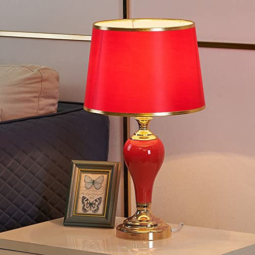Chao Zan Table luminaire E27 Max. 60 Watt, Rosso Lampada da Comodino Aspetto Fascino in Tessuto, Ceramica,30 * 30 * 54cm