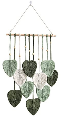 Arazzo da parete in macramè, stile bohémien, con perle di legno e foglie, decorazione da parete bohémien, fatto a mano, per esterni, soggiorno, camera da letto, interni, regali, 40 x 80 cm (verde)