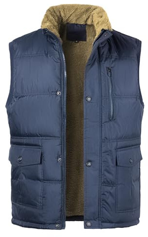 MeiLayM Hommes Hiver Polaire Chaud Gilet d'hiver doublé Sans Manches Multipoches Veste Légère Bodywarmer Outdoor Manteaux Épais Doudoune Matelassé Col montant Pour Pêche Reporter Randonnée Sport