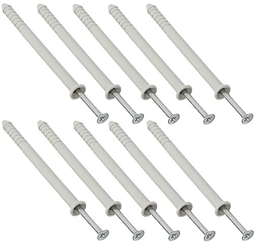 AERZETIX - C68113 - Juego de 10 tacos clavos de plástico con tornillos de cabeza fresada - Ø6x81mm - universal con brida - para fijación en hormigón/ladrillo/piedra