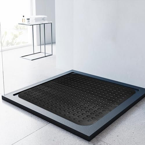 Lurowo Duschmatte rutschfest 80x80cm Duscheinlage, Antirutschmatte mit Saugnäpfe für Dusche oder Badewanne, große Quadratische Duschwanneneinlage (80 x 80 cm, Schwarz)