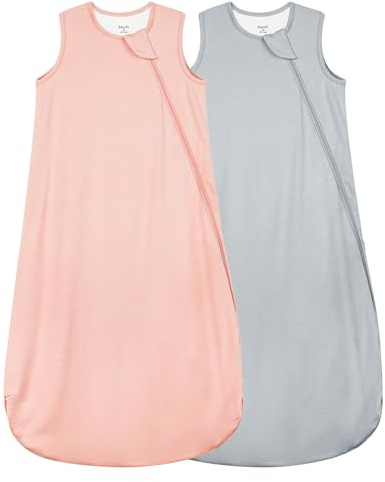 Supersoft Rayon Made from Bamboo Sleep Sack 6-12 Months 0.5 Tog Lightweight Toddler Sleep Sack Baby Wearable Blanket with 2-Way Zipper Summer Unisex Sleeping Bag for Babies (2 Pack) Pink & Gray