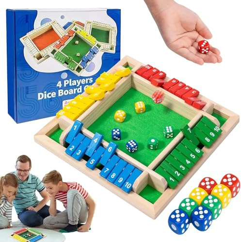 Shut the Box in Legno 2-4 Giocatori - Gioco da Tavolo Con 8 Dadi per Matematica - Set Completo per Bambini, Adulti, Famiglia o Bar
