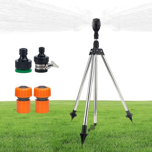 Garden Sprinkler, Lawn Sprinkler with Tripod Rotating Irrigation Sprinkler, 360 Degree Adjustable Automatic Rotating Irrigation Sprinkler, Set Automatic Water Sprayer for Yard, Garden