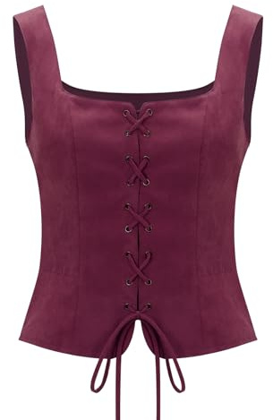NUWIND Vintage bustier kvinnor pirat blommig korsett topp Ren Faire medeltida väst viktoriansk snörning livstycke renässansdräkt plusstorlek, Vinrött, L