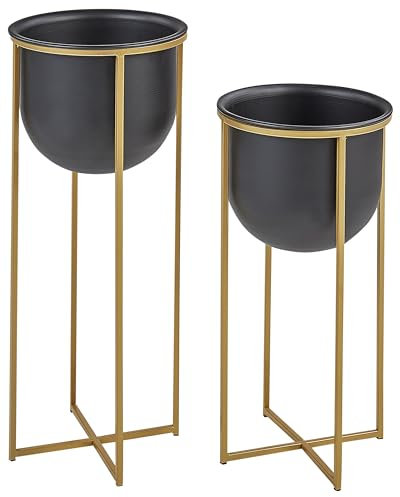Blomkruka med Växtställ 2 st Inomhus Utomhus Rund 56/46 cm Metall Svart Thuja