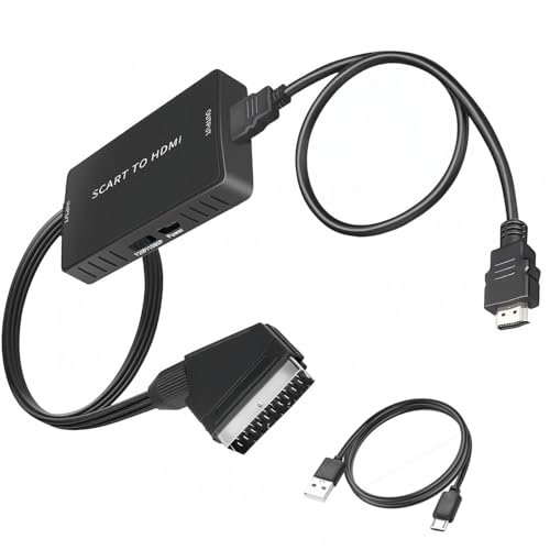 SZJUNXIAO Scart Auf Hdmi Adapter, scart hdmi Adapter scart Kabel Adapter Video Audio Wandler HD 1080P mit HDMI Kabel für HDTV STB VHS XB0X PS3 Sky DVD Blu-ray usw