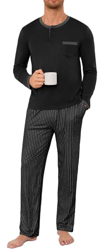 Jahetuul Pijama Hombre Invierno Algodón Cuello Redondo Lunares