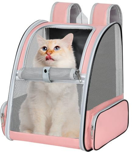 Alaoo Cat Carrier Dog Backpack, Breathable Pet Carrier Backpack With Thickened Support Base, Portable Breathable Rucksack for Carrying Puppy Dogs Cats for Travel Walking Hiking Camping, Pink