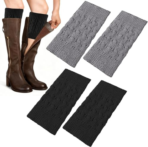 YCZCHE14 2 Pares Calentadores Piernas Mujer, Leg Warmers Calentadores de Piernas de Punto de Invierno, Fundas Para Botas Térmicas, Para Mantener los Pies Calientes en Invierno para Mujer y Niña