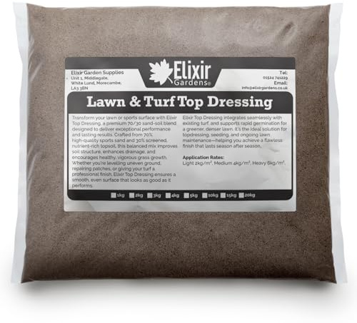 Elixir Gardens Lawn Top Dressing Mix, 70/30 Sportsand & Graded Topsoil Blend for Garden and Turf Maintenance | 1kg - 20kg Bags (15kg)