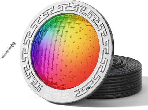 HQUA 12 VAC Color-Changing LED Pool Light – 10 Inch, 7 Light Shows + 5 Fixed Colors, Compatible with IntelliBrite and Color Sync Controllers (50FT)