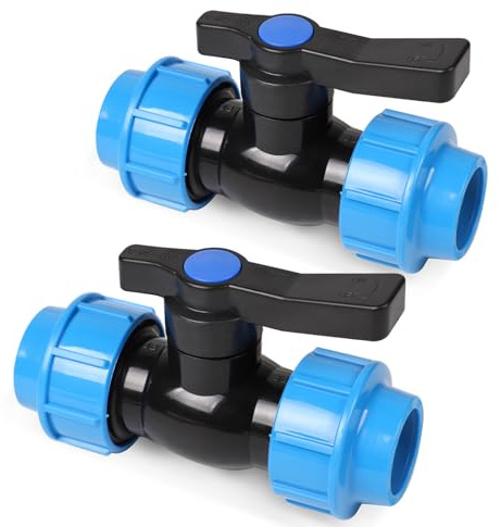 SWAWIS 2 Piezas Válvula de Esfera para Tubería de PE Accesorio de PP Fitting Válvula de Cierre para Tubería de PE Racor para Tuberías de Riego de Polietileno, 32 mm