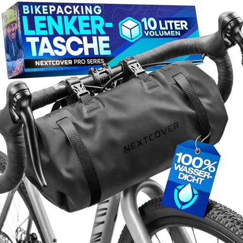 Nextcover Bolsa para manillar de bicicleta [10 litros] I Alforja para manillar – 100% impermeable gracias a AquaShield TPU I Rodillo de manillar compacto para bicicleta de carretera y MTB