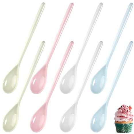 8 st. plastskedar med långt handtag, 18,5 cm återanvändbara plastskedar, färg plastsked, plastsked, äggsked, långt handtag glassked plast för kaffe drycker äggyoghurt