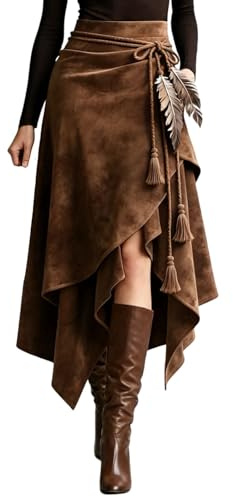 Jupe traditionnelle en daim pour femme - Style hippie - Style western - Style gothique asymétrique - Pour festival country et automne