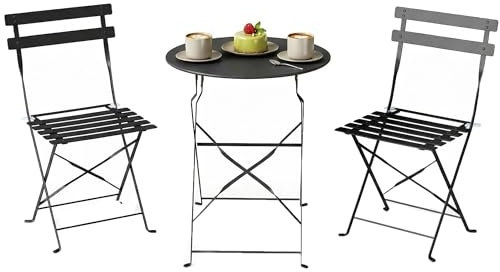 Outsunny Set da Bistrò da 3 Pezzi Pieghevole, Set da Giardino con 2 Sedie, Tavolo, Set di Mobili da Giardino in Metallo, per Patio Balcone, Nero