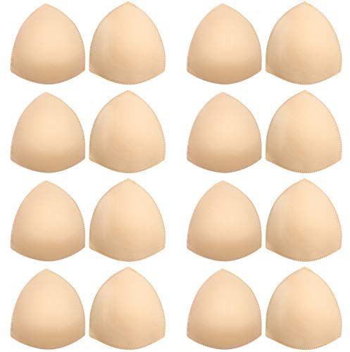 Bra Pads Inserts 8 Pairs, Triangle Bra Cups, Removable Breast Enhancers for Women, Fits A/B Cup Sports Bras, Bikinis, Swimsuits (Beige)