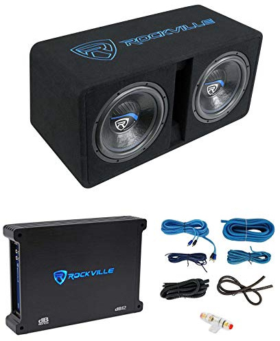 Rockville DK512 Dual 12 2800W K5 Car Subwoofer Enclosure+dB12 Amplifier, 2-Ohm, Deep Bass, Durable MDF, Complete Wiring Kit, for Car Audio Enthusiasts