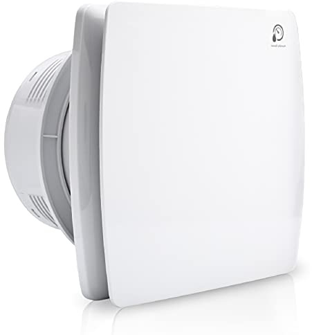 SWANEW Ø 100 mm badrumsfläkt med fuktsensor, frånluftsfläkt med backklaff och timerstång, för badrum, toalett och kök, väggfläkt mot fukt och mögel (vit