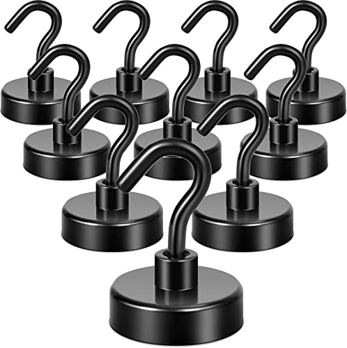Neosmuk Lot de 10 crochets magnétiques très résistants de 6,4 kg avec crochet pour réfrigérateur, crochet de croisière extra fort pour accrocher, crochet magnétique pour rideau, grille (noir)