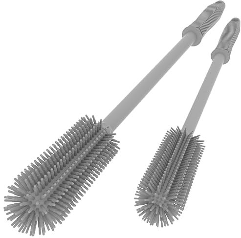 Silikon-Flaschenreinigungsbürste,2 Stück, Vakuum-Sportflasche und Vasen, Wasserflaschen-Reinigungsbürste für schmale Halsbehälter (grau)