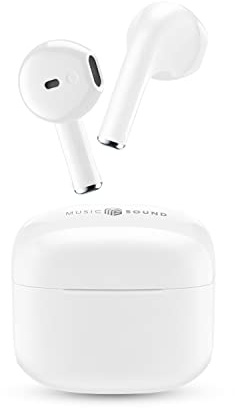 Music Sound SWAG Auricolari Wireless a Capsula, Bluetooth, 12 Ore di Riproduzione, Auto Pairing, Controlli Touch, Case Compatto - Bianco
