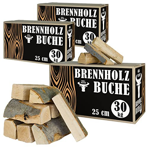 15-90 kg Leña Madera para Estufa y Chimenea Brasero Parrilla Cesta de Fuego Troncos de Madera de Haya 25 cm Grillmaster, Cantidad:90 kg