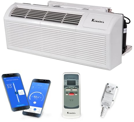 Klimaire PTAC 12,000 BTU Air Conditioner Heat Pump R-32 with Remote Control & 3.5 kW Electric Heater -230V