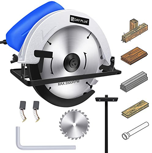 Scie circulaire, scie circulaire électrique portative 900 W 4700 tr/min, plaque de base en alliage d'aluminium avec lames de scie circulaire (38 mm-55 mm), interrupteur de sécurité, moteur puissant