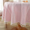 meioro Böhmische Runde Tischdecke für Küche Dekoration, 140cm Makramee Tischtuch mit Quasten, Kreis Leinen Tischwäsche, Gestreifte Tafeldecke Mesh Tischdecken für Esstisch Tabletop Dekor (Rosa)
