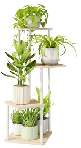 Bamworld Small Plant Stand Indoor, 4 Tier Metal Plant Shelf for Multiple Plants, Corner Flower Stand for Patio Garden Balcony Living Room Bedroom(White)