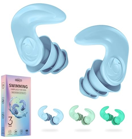 Kids Swimming Ear Plugs – 3 Pairs Reusable Soft Silicone Waterproof Earplugs for Children (Ages 4-12), Ear Protection for Swimming, Bathing, Surfing, Diving & Water Sports