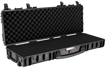 Wiltec Vapenkoffert 118,9 x 40,5 x 16 cm för långvapen, vapenfodral med skumgummi och hjul för säker transport, koffert med handtag för skjutvapen