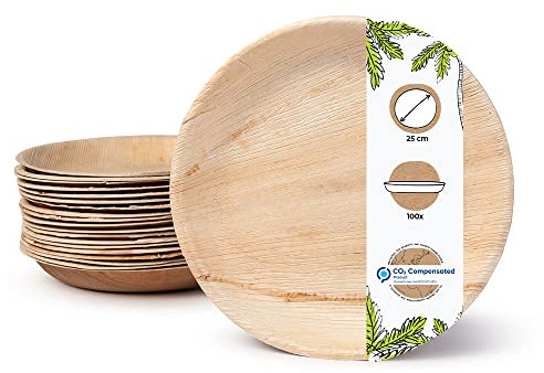 BIOZOYG 100x di piatti in foglia di palma Ø 15 cm - Piatti monouso compostabili e naturali - Stoviglie da festa rotonde