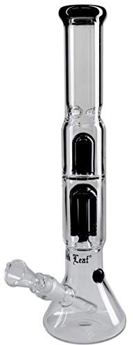 Black Leaf Eisbong schwarz | 6-Arm Percolatorbong 38cm | Icebong 18,8 Inside Diffusor Chillum | 14er Kopf mit Kickloch